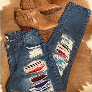 Distressed Serape jeans